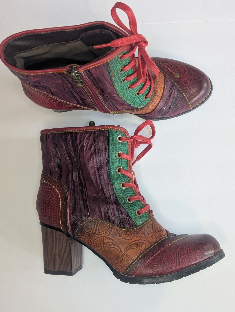 SOCOFY Patchwork 'Wear-able Art' Ankle Boots